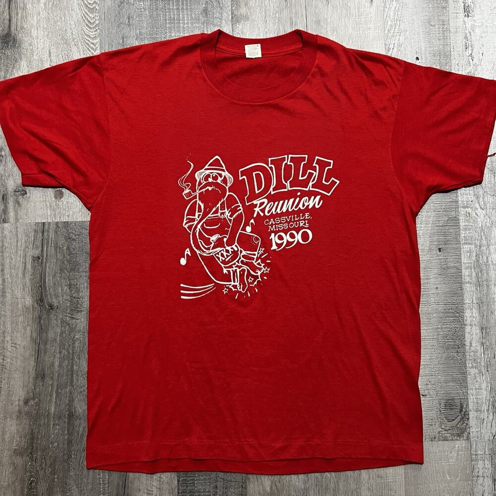 VTG Cartoon Hillbilly Graphic 1990 Red Dill Reunion T Shirt True Vintage USA XL